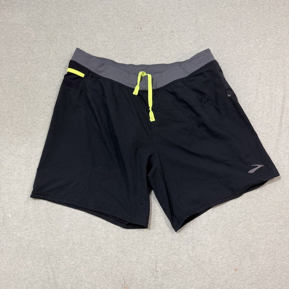 Brooks Running Happy Shorts Mens XL Black Athletic Training Lined Activewear